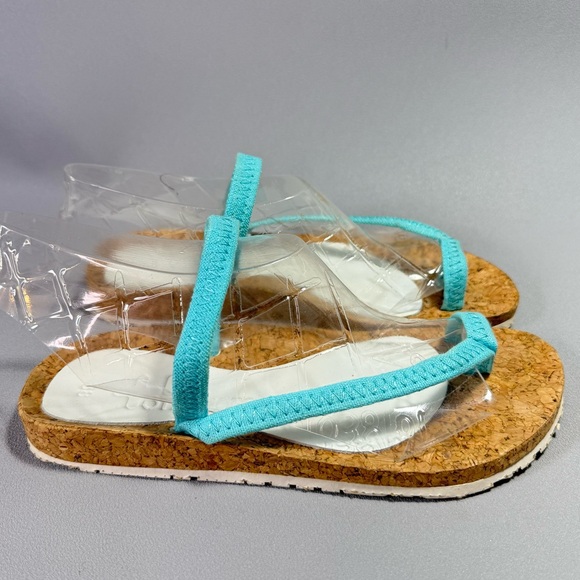 OTZ Shoes Diana Turquoise Toe Loop Strappy Cork Footbed Flat Sandals - Picture 1 of 11